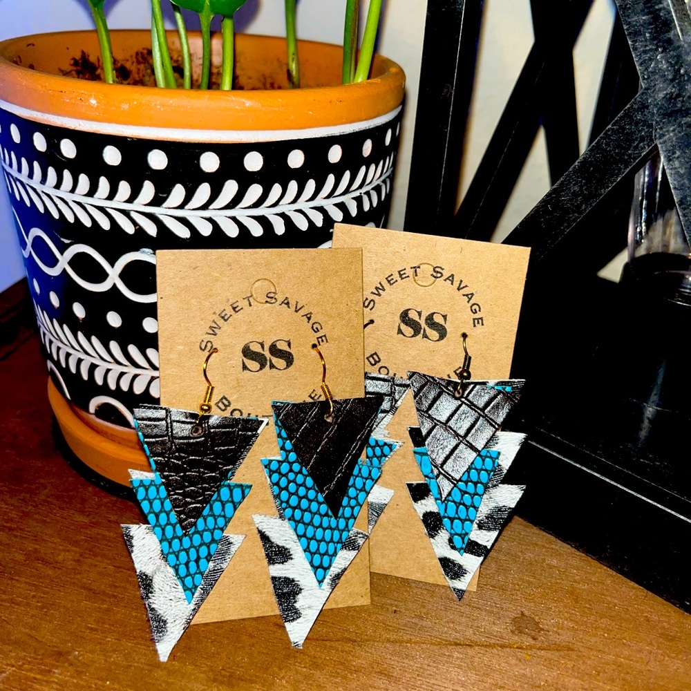 SSB Handmade Animal Print Leather Dangle Earrings